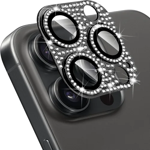 Vista 52 de Protector de lente de cámara para iPhone 13 & iPhone 13 Mini, brillante con diamantes de imitación 3D con purpurina, cubierta de cámara de vidrio
