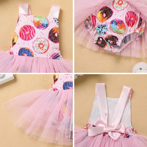 Vista 20 de IBTOM CASTLE Vestido de princesa tutú para niña pequeña con estampado de leopardo, dona, ratón, vestido de princesa con funda para pañales, conjunto