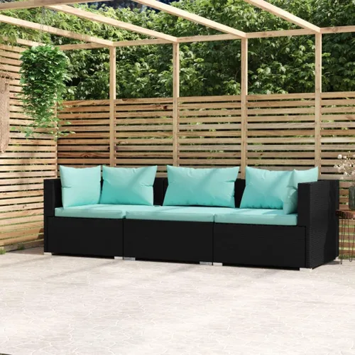 Vista 18 de Brown Wicker Patio 3-Seater Sofa with Cushions, PE Rattan Outdoor Seating Set with Steel Frame Brown and Cinnamon Red