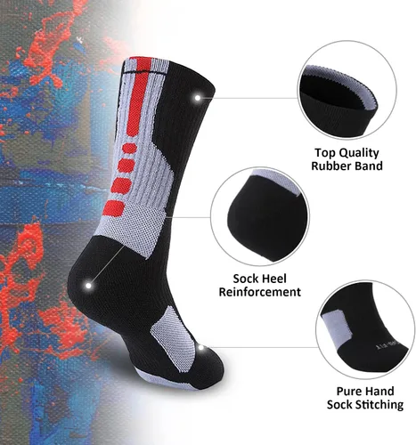 Vista 3 de Kickticks Calcetines de baloncesto, 3 pares de calcetines de compresión acolchados de media pantorrilla para hombres, niños, mujeres y niñas