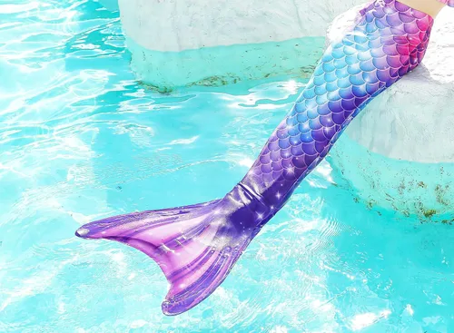 Vista 5 de DNFUN Colas de sirena para nadar para niñas, traje de baño de sirena con monoaleta