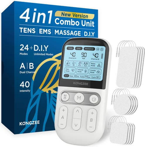 Vista 8 de 4 en 1 - D.I.Y y Unidad TENS y EMS y Estimulador Muscular de Masaje, Máquina de Terapia de Unidades TENS de Doble Canal para Alivio del Dolor