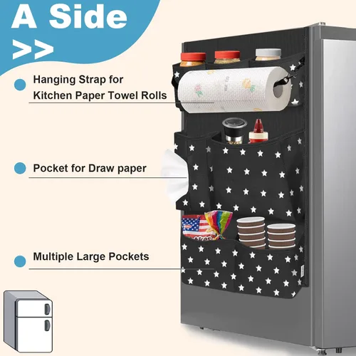 Vista 4 de Organizador de refrigerador pequeño para dormitorio, para colgar sobre el refrigerador, organizador universitario con 14 bolsillos para oficina