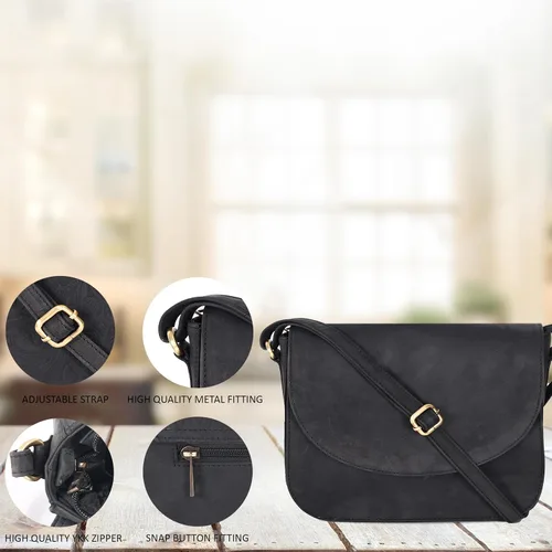 Vista 6 de Bolso bandolera de cuero genuino para mujer con correa ajustable, bolsillo para móvil y cremallera exterior e