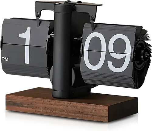 Vista 8 de Reloj de escritorio abatible, reloj digital retro de mesa abatible, decoración moderna de mediados de siglo, funciona con pilas, funciona