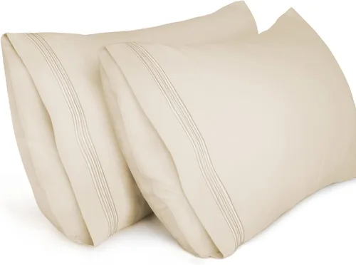 Vista 15 de Lirex Fundas de almohada (paquete de 2), fundas de almohada de microfibra cepillada suave de 1800 hilos, lavables a máquina, sin arrugas, Beige