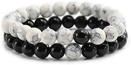 Vista 7 de Juego de 2 pulseras de chakras de distancia de piedra natural para hombres y mujeres, pulseras y brazaletes de yoga, joyería para mejores amigos