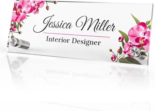 Vista 83 de Placa de identificación personalizada para escritorio, decoración de oficina de acrílico transparente con diseño de flores, decoraciones