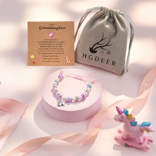 Vista 5 de HGDEER Pulsera de unicornio para hija, nieta, sobrina, adecuada para regalos de Navidad y cumpleaños