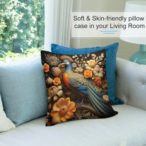 Vista 8 de Fundas cuadradas decorativas de Acción de Gracias, diseño de pájaros, flores, decoración del hogar, 12 x 12 pulgadas, otoño, Acción de Gracias