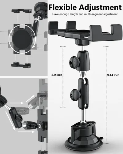 Vista 5 de Soporte resistente para tablet de automóvil, brazo de metal, soporte de tableta con ventosa para parabrisas de tableta, para camiones/automóvil