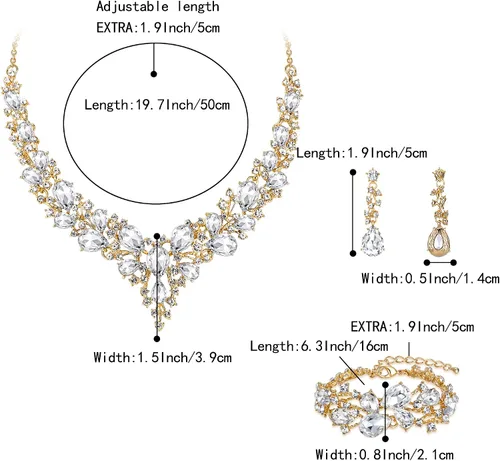 Vista 6 de BriLove - Juego de joyas de boda con cristales austriacos, collar, aretes y pulsera para mujer