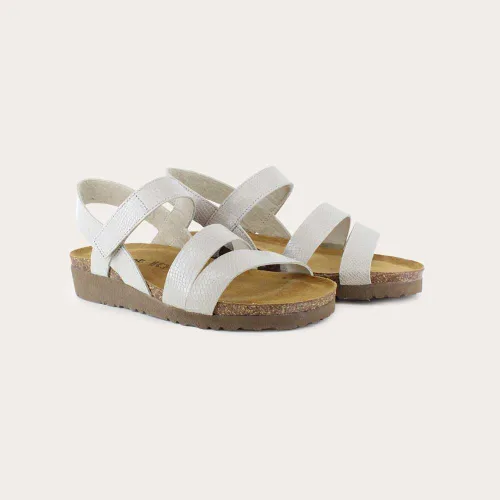 Vista 5 de Naot Kayla sandalia con taco de cuña para mujer Piel de lagarto beige