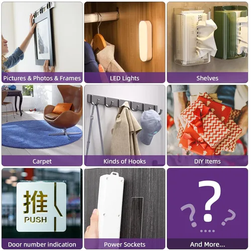 Vista 5 de Cinta adhesiva de doble cara resistente, extra grande, cinta de montaje nano resistente y transparente, tiras de montaje multiusos para colgar