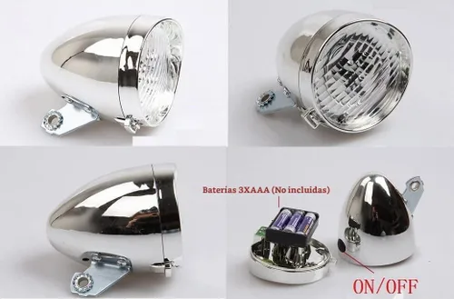 Vista 2 de BlueSunshine - Lámpara de luz delantera para bicicleta, estilo vintage, retro, 3 luces LED con soporte