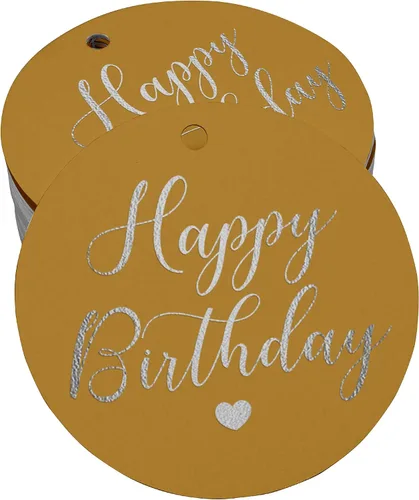 Vista 25 de Etiqueta de papel para colgar con texto en inglés «Happy Birthday» (50 unidades)