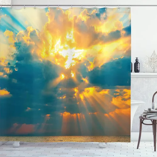 Vista 141 de set de cortina para baño decorativa de tela de poliéster con ganchos