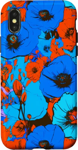 Vista 4 de Funda para iPhone 14 Pop Art Retro Floral Cobalto Azul Naranja Diseño de Flores