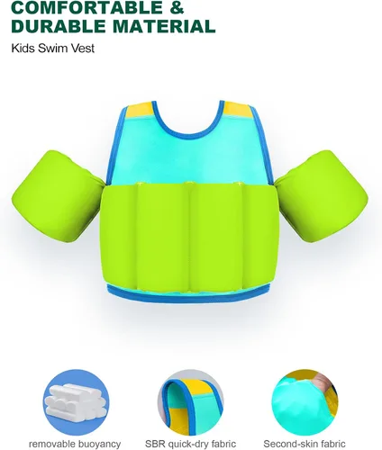Vista 3 de AEOCOO Chaleco de natación para niños pequeños de 20-30-50-70 libras, flotadores de piscina para niños de 1-2-3-5-7-9 años, cómoda chaqueta flotante
