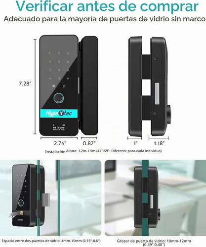 Vista 9 de Cerraduras de puerta de vidrio inteligentes mejoradas para puertas de vidrio sin marco, cerrojos de entrada sin llave con control de aplicación