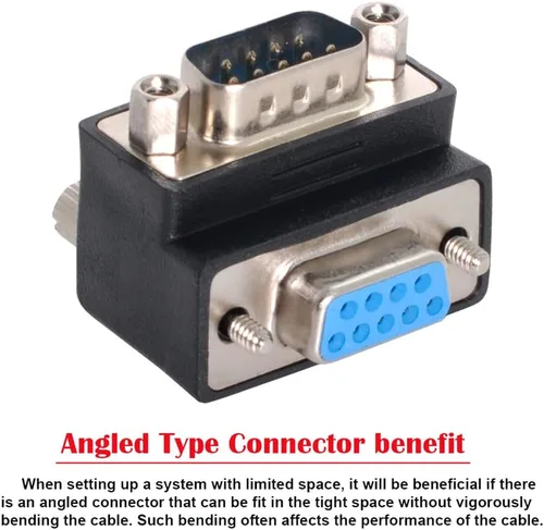 Vista 2 de cablecc 90 grados hacia abajo DB9P macho a hembra D-Sub RS232 9Pin adaptador de extensión