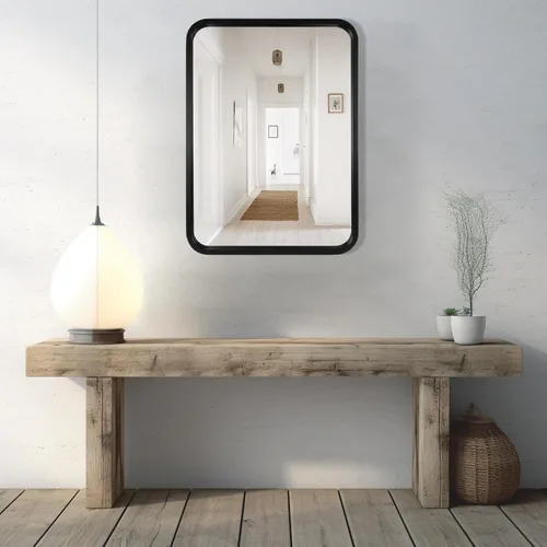 Vista 3 de WallBeyond - Espejo de madera de 18x24 pulgadas para baño, espejo de pared con marco de madera estilo granja, espejo rectangular montado en la pared