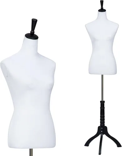 Vista 14 de Maniquí femenino con forma de vestido, torso de modelo de ropa, cuerpo de maniquí para exhibición, soporte de trípode ajustable de 53-67 pulgadas
