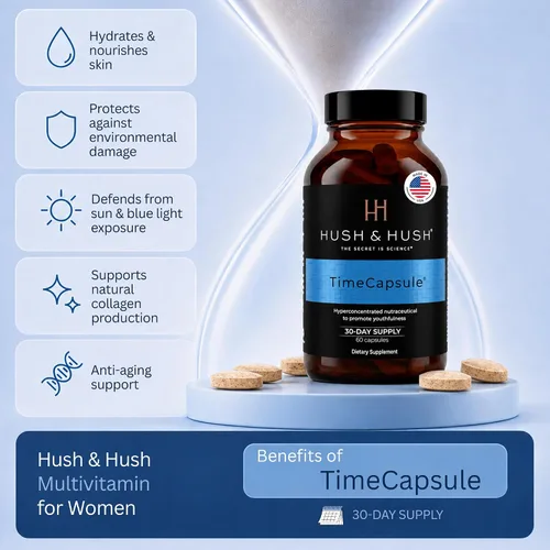 Vista 3 de Hush & Hush Beauty Multivitamínico para mujeres – Colágeno marino, ácido hialurónico, vitamina C y B12 para brillo de la piel y energía – Suplemento