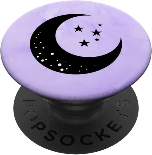 Vista 7 de Luna creciente con estrellas sobre fondo morado PopSockets MagSafe PopGrip para iPhone