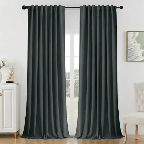 Vista 17 de Joydeco Cortinas opacas de lino para dormitorio, con ojales de 90 pulgadas de largo, cortinas resistentes para sala de estar, cortinas con Verde