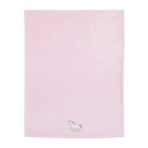 Vista 2 de Unicorn Snuggles Pnk, blanco, lavanda, súper suave, manta de vellón coral con apliques de unicornio