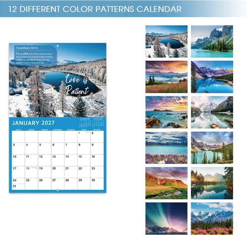Vista 9 de Calendario de pared 2027 – Calendario de versículos bíblicos 2027, 12 calendarios mensuales de pared