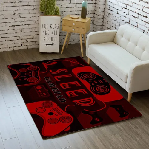 Vista 21 de Alfombra de suelo con estampado de videojuegos 3D para niños, alfombra pequeña roja para dormitorio, tapete de piso para habitación de niños