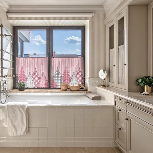 Vista 5 de Cortinas semitraslúcidas para árbol de Navidad, 45 pulgadas de longitud para sala de estar, cortinas de ventana de copo de nieve de invierno