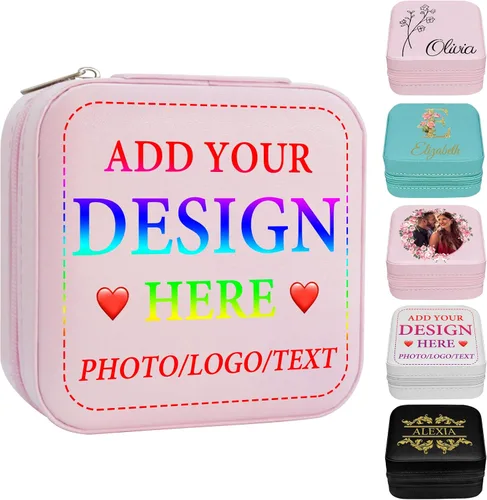 Vista 28 de Joyero personalizado con nombre, joyero de viaje portátil personalizado, organizador de joyas de cuero, cajas de dama de honor, boda, regalo