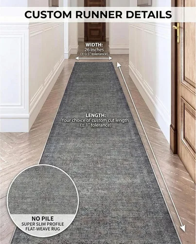 Vista 5 de Well Woven Alfombra de Pasillo y Escalera de Tamaño Personalizado - Elige Tu Longitud - Alfombra Pasillera Juliette de Tejido Plano Oriental Azul 27