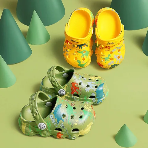 Vista 3 de techcity Zapatos de jardín de dinosaurios para niños, sandalias de dibujos animados, zuecos para la playa, piscina, zapatos de agua, toboganes