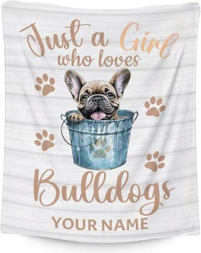 Vista 10 de Manta personalizada de bulldog francés con texto y nombre, 30 x 40 pulgadas, manta de franela suave, cálida, ligera y acogedora, regalo para amantes