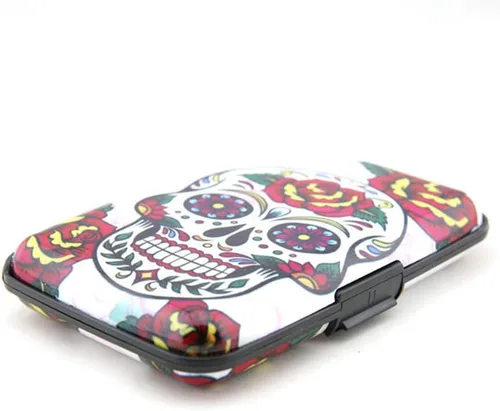 Vista 2 de Tarjetero del Día de los Muertos de Calavera de Azúcar Dia De Los Muertos, Blanco