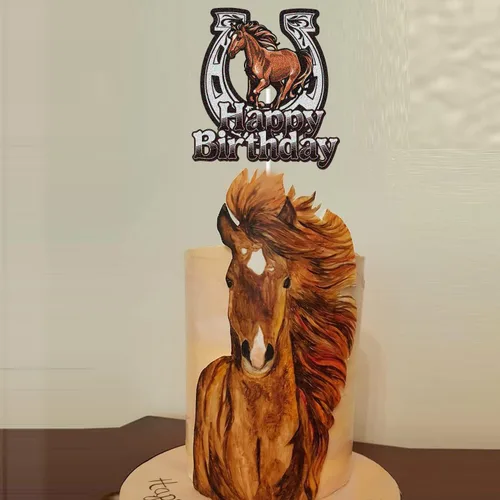 Vista 5 de Decoración para pastel de cumpleaños con temática de caballos de granja de animales, decoración de fiesta de cumpleaños de caballos de carreras