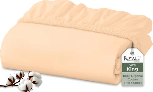 Vista 10 de Royale Linens Sábana bajera ajustable de 100% algodón orgánico - Tejido de percal - Sábanas bajeras de bolsillo profundo súper suaves - Sábana