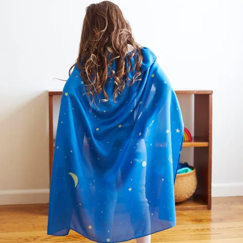 Vista 3 de Sarah's Silks - Capa de seda 100% estrella para jugar como superhéroe, princesa, hada o elfo. Banda ajustable para el cuello de 32 pulgadas de largo