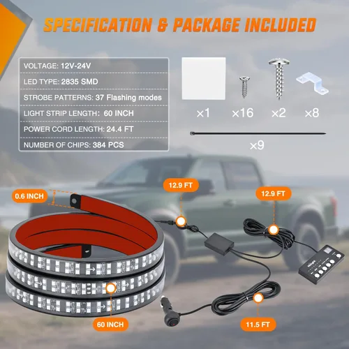 Vista 16 de Nilight - Tira de luz LED para plataforma trasera de 30 pulgadas de UTV, 204 LED, luces de freno ámbar, luces intermitentes rojas, compatible