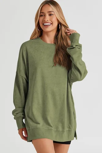 Vista 80 de SHEWIN Sudadera casual de manga larga con cuello redondo para mujer, ligera, holgada