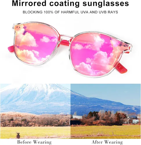 Vista 3 de Sumato - Lentes de sol para mujer ojo de gato rosado lentes espejados de moda con bloqueo UV400