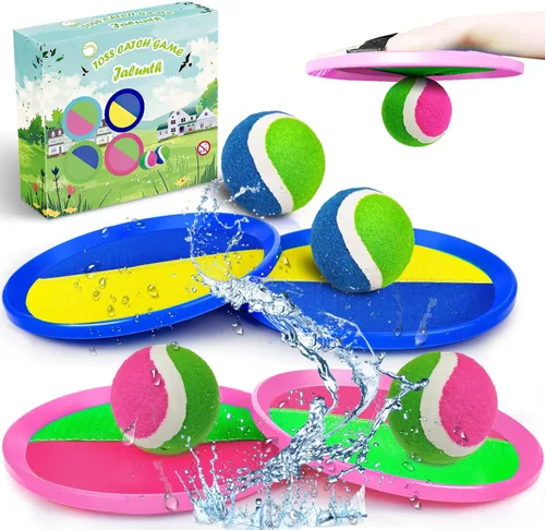 Vista 9 de Jalunth Juego de Atrapar Pelotas con Paletas de Lanzamiento - Juguetes de Playa Patio Trasero Juegos al Aire Libre Piscina Patio Trasero Objetivo