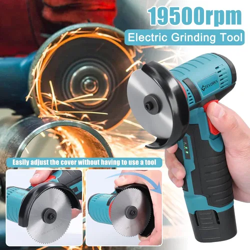 Vista 6 de Geevorks - Mini amoladora angular inalámbrica de 12 V 19500 RPM con 2 baterías de 2000 mAh, cuchillas de corte de nailon, disco de molienda/disco