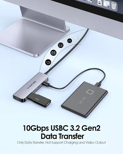 Vista 4 de LENTION Hub USB C de 4 puertos con cable largo de 2 pies, adaptador multipuerto USB C Hub 4 x tipo C 3.2 10Gbps, divisor USBC de carga PD de 100 W