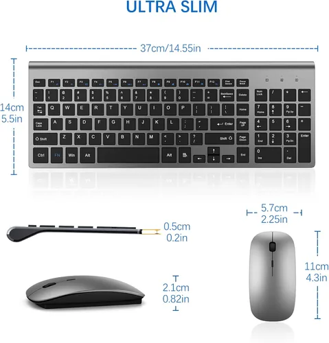 Vista 6 de Combo de teclado y mouse inalámbrico ultradelgado, TopMate 2.4G, mouse USB compacto silencioso de 2400DPI y teclado con interruptor de tijera