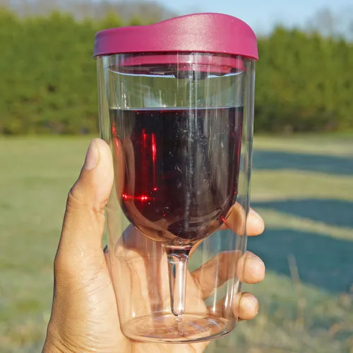 Vista 2 de Southern Homewares Vaso de vino – 10 onzas de acrílico de doble pared aislada con merlot y bebida verde a través de la tapa, vino 2Go!, tapa verde